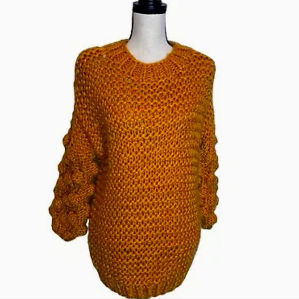 Macaron Sweater Womens L oversized pom pom sweater.